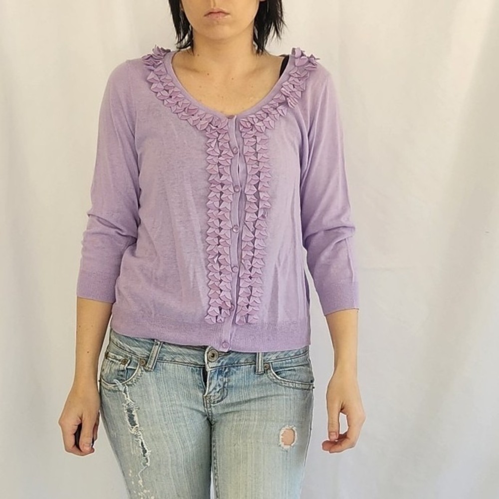 Talbots Lilac‎ Purple Linen and Cotton Cardigan